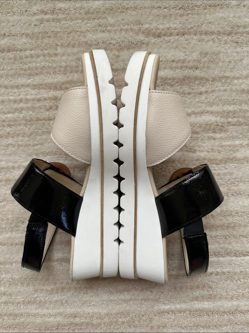 GABOR Freya Wedge Platform Sandal Beige with Black Patent Size UK 6.5 | US 9